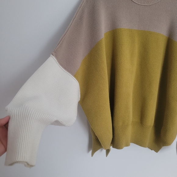 Free People Easy Street Colorblock Sweater Yellow Womens Size S Cotton Blend - Picture 3 of 11